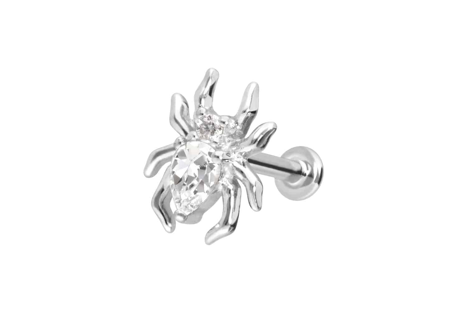 14 Karat Gold Labret Piercing mit Push Fit MOISSANIT-SPINNE